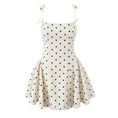 Trendy Polka Dot Tie Back Pleated Dress