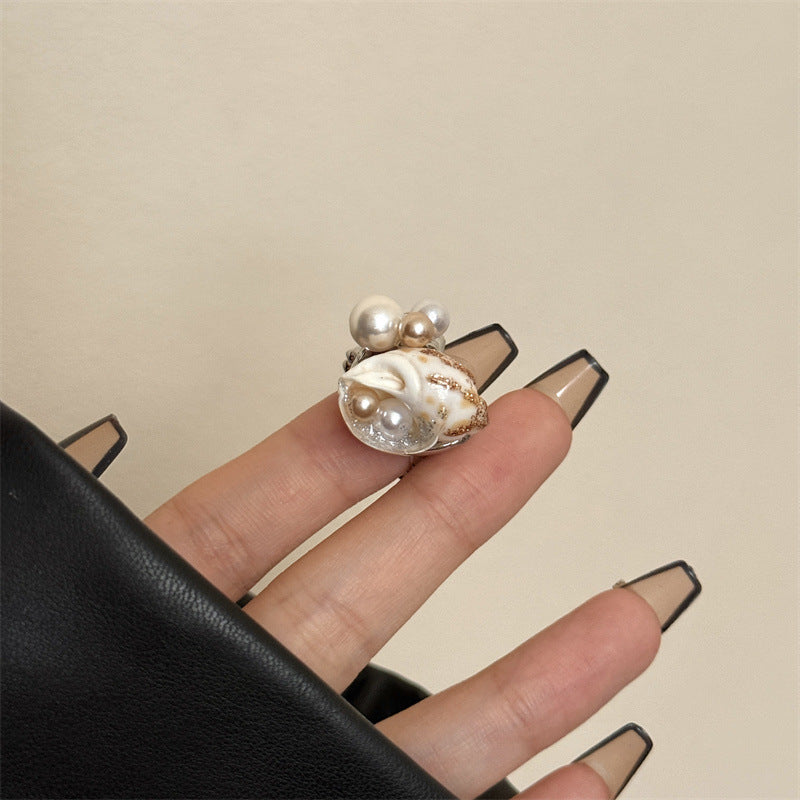 Handmade Pearl Shell Inlaid Stacked Open Ring