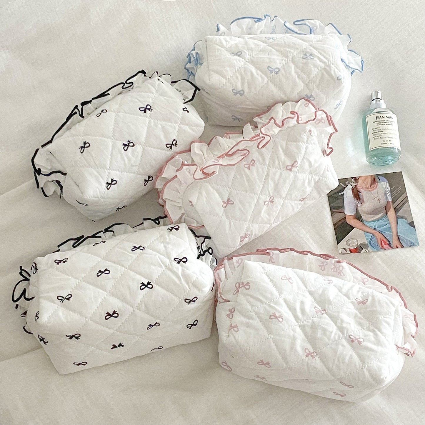 Flounce Bow Print Sweet Make Up Bag