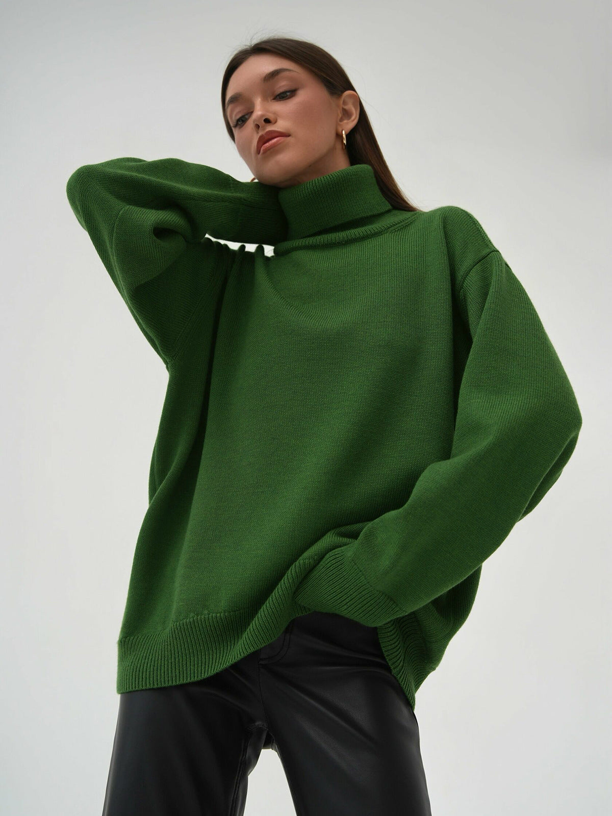 High Collar Loose Solid Color Sweater