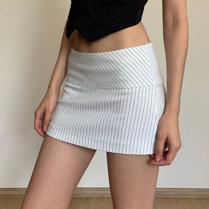 Striped Hip Wrap Slim Mini Skirt