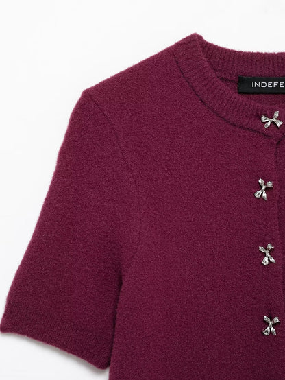 Classic Bow Button Down Knit Cardigan Top