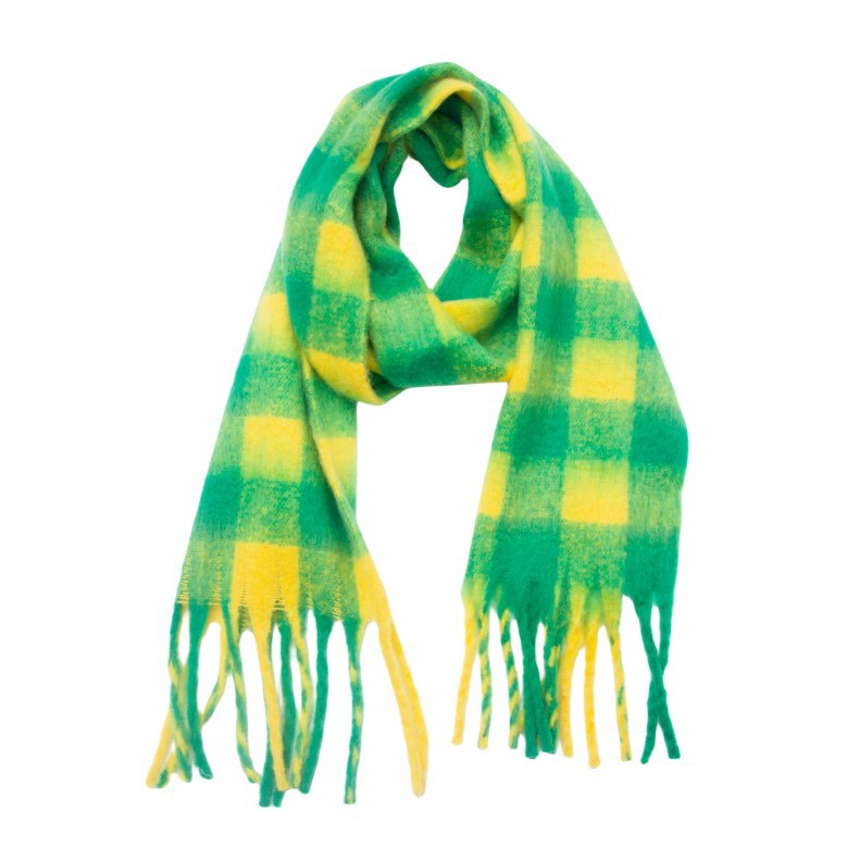 Plaid Contrast Color Tassel Scarves