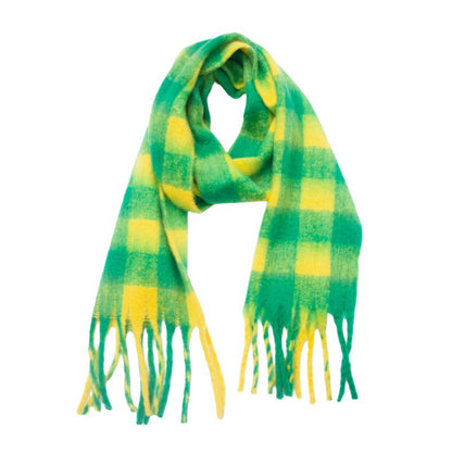 Plaid Contrast Color Tassel Scarves