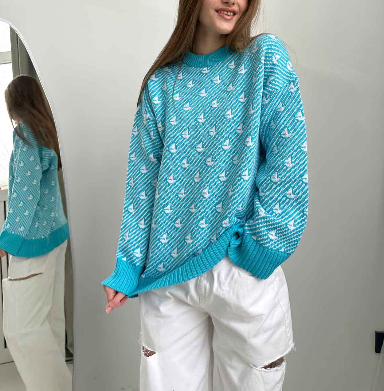 Print Contrast Color Loose Sweater