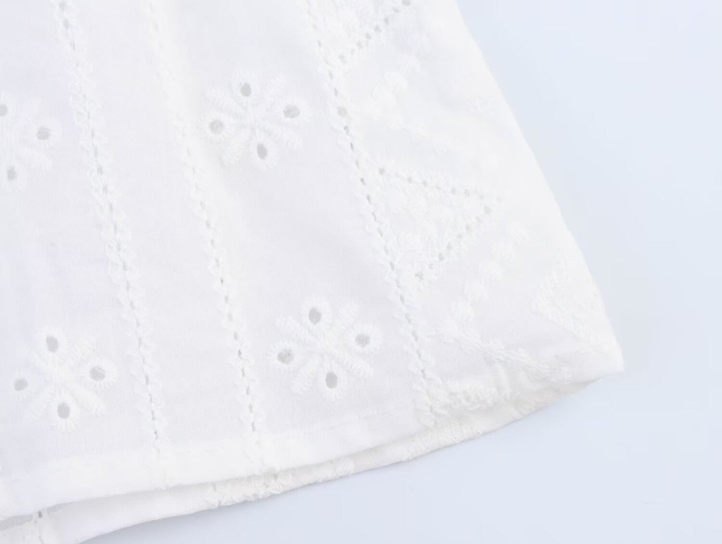 Trendy Embroidered Hollow Out Solid Color Top