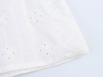 Trendy Embroidered Hollow Out Solid Color Top