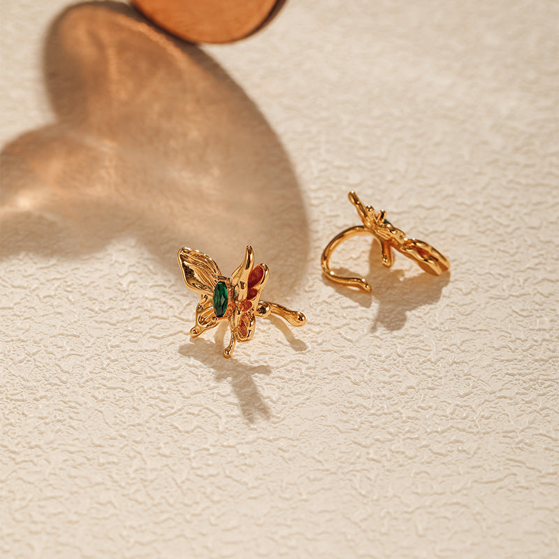 Butterfly Exquisite Retro Emerald Clip Earrings