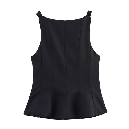 Elegant Peplum Bow Strap Tank Top