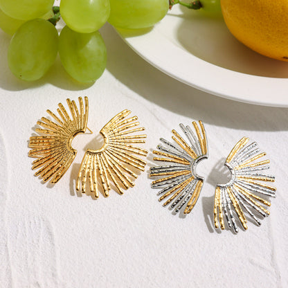Vintage Gold Fan Shaped Stud Earrings