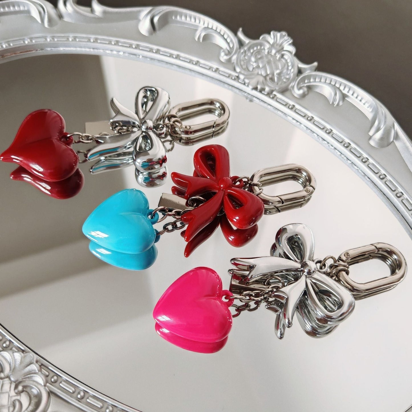 Elegant Bow Heart Keychain Bag Charm