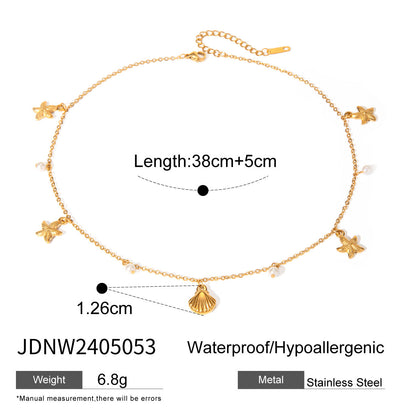 Pearl Starfish Shell Pendant Necklace