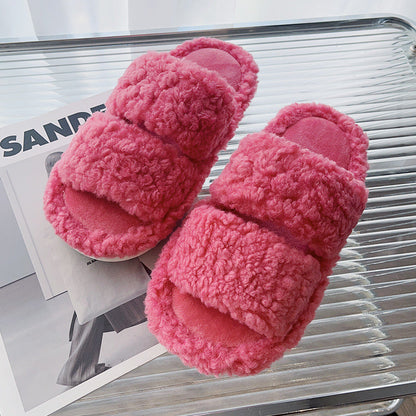 Solid Color Fluffy Fuzzy Two Band Slippers