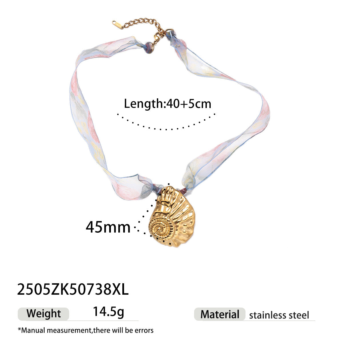 Gold Shell Pendant Colorful Scarf Necklace