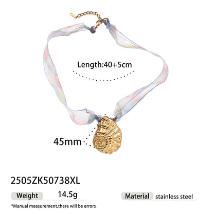 Gold Shell Pendant Colorful Scarf Necklace