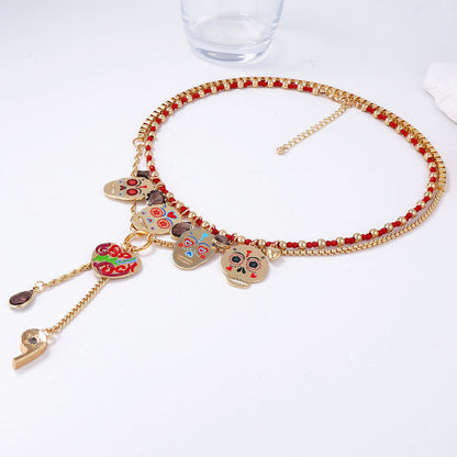 Halloween Layered Metal Ghost Pendant Necklace