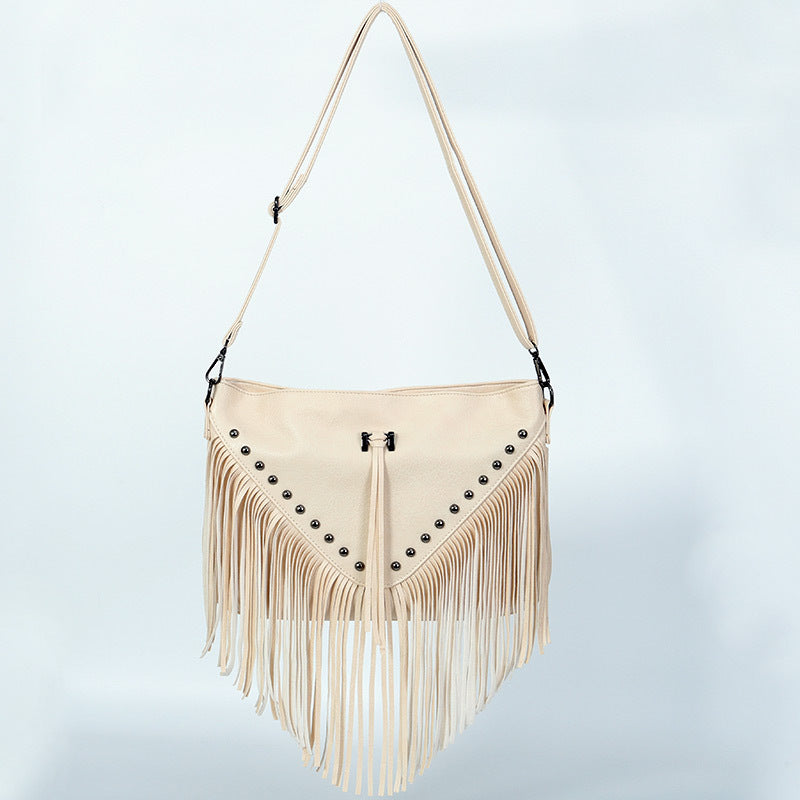 Simple Studded Tassel Shoulder Bag
