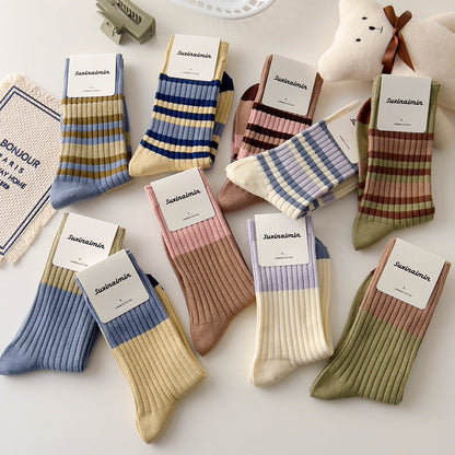 Striped Color Block Simple Ribbed Socks