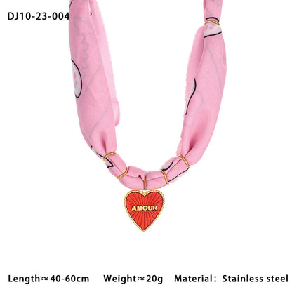 Cute Heart Pendant Colorful Scarf Necklace