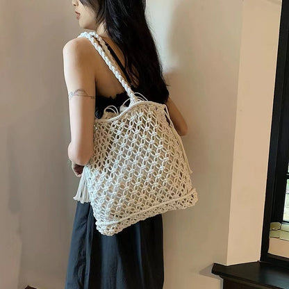 Hollow Out Tassel Woven Beach Shoulder Bag