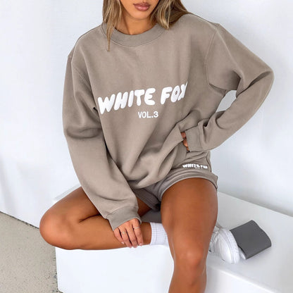 Letter Print Loose Sweatshirt Short Casual Set