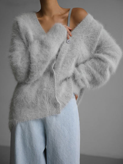 V-Neck Loose Mohair Sweater Cardigan