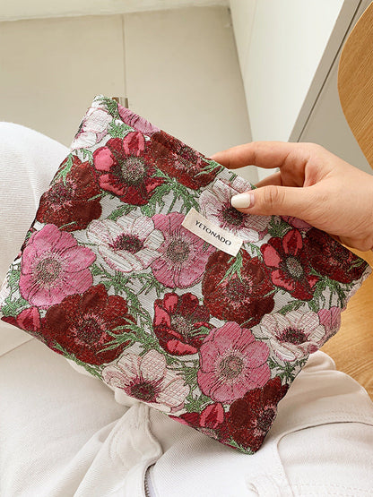 Elegant Color Block Floral Makeup Bag