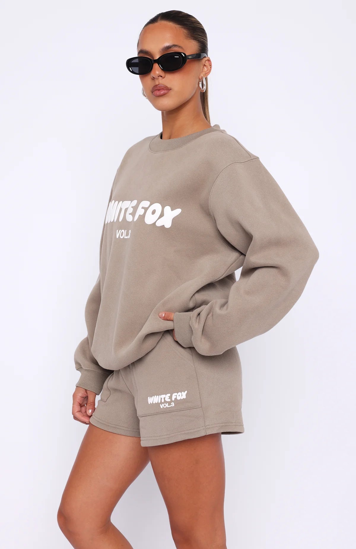 Letter Print Loose Sweatshirt Short Casual Set