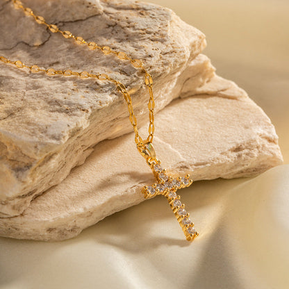 Vintage Rhinestone Cross Pendant Necklace