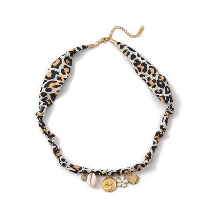 Colorful Flower Shell Pendant Scarf Necklace