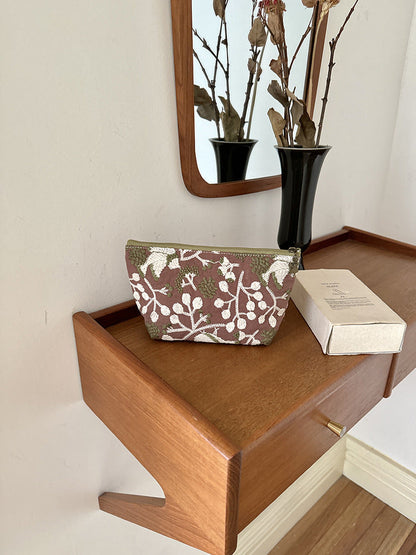 Elegant Floral Embroidered Storage Pouch