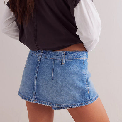 Multi-Color Casual Pocket Denim Mini Skirt