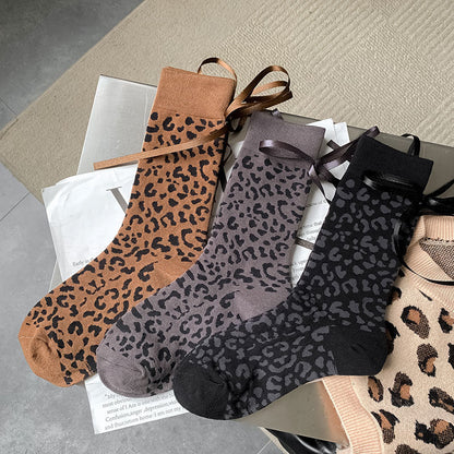 Leopard Bow Color Block Sweet Socks