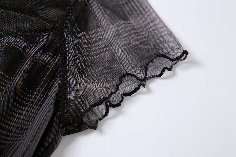 Trendy Square Neck Slim Plaid Mini Dress