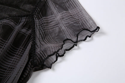 Trendy Square Neck Slim Plaid Mini Dress