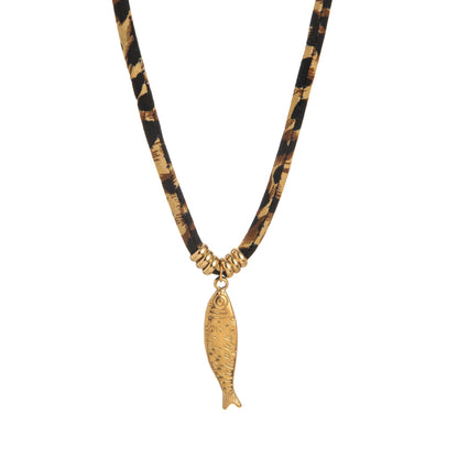 Gold Plated Pendant Leopard Cord Necklace