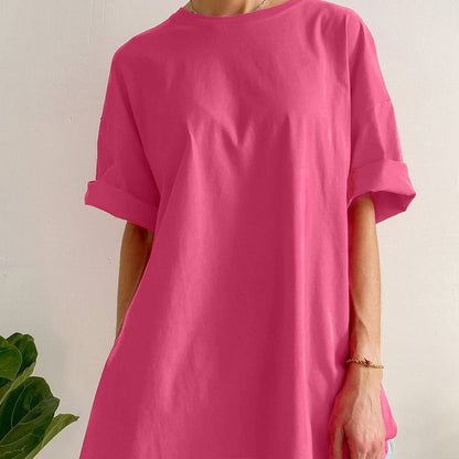 Casual Split Loose Round Neck Short Sleeves Top