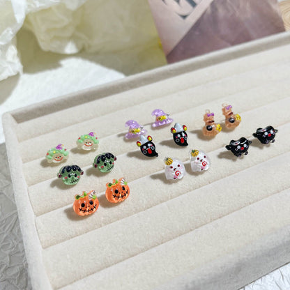 Cute Mini Pumpkin Ghost Halloween Stud Earrings