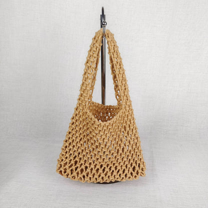 Solid Color Hollow Out Woven Handbag