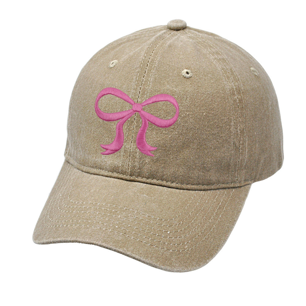 Washed Solid Color Bow Embroider Baseball Caps