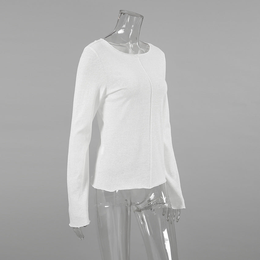 Solid Color Splicing Round Neck Simple Top