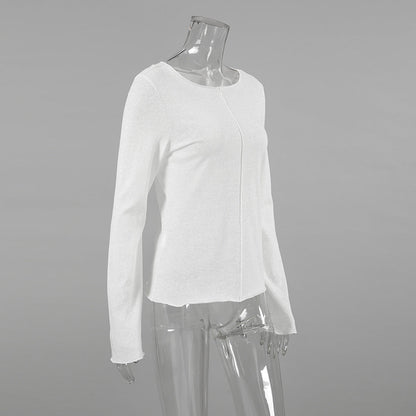 Solid Color Splicing Round Neck Simple Top