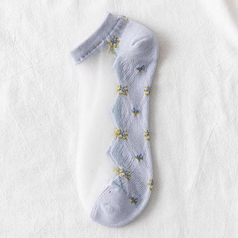 Flower Mesh Transparent Thin Short Socks
