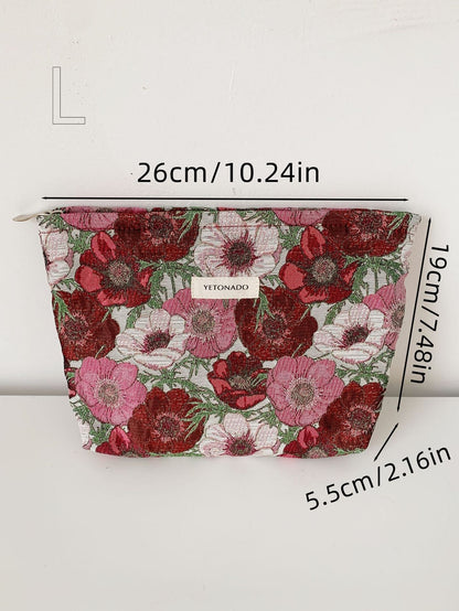 Elegant Color Block Floral Makeup Bag