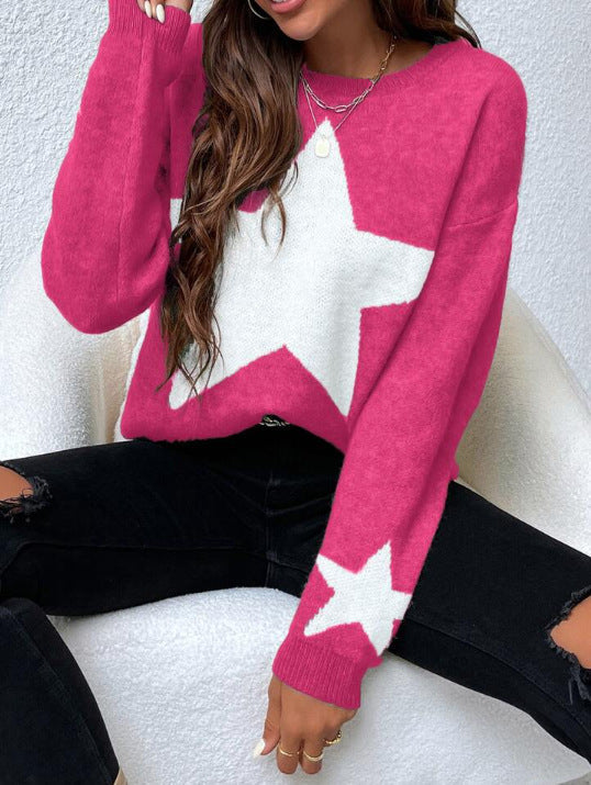 Round Neck Star Jacquard Pullover Sweater