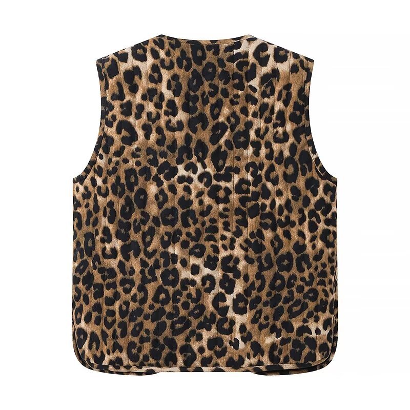 Corduroy Leopard Bow Casual Padded Vest