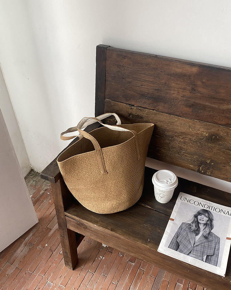 Cute Large Bucket Woven Bag