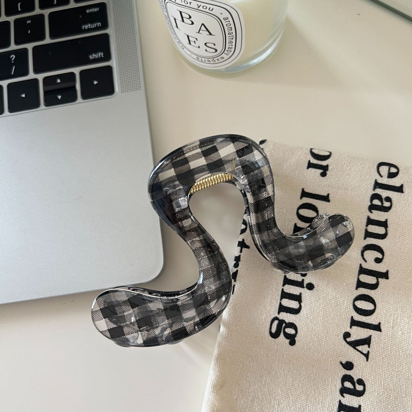 Black Plaid Geometric Sheer Hair Claw