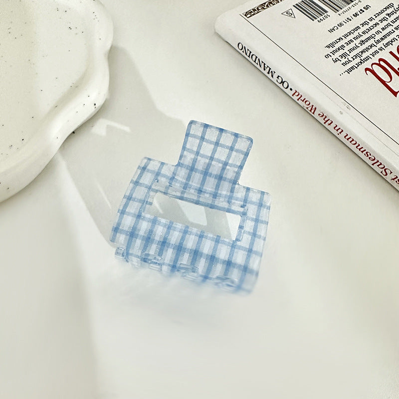 Simple Blue Plaid Acetate Claw Clip