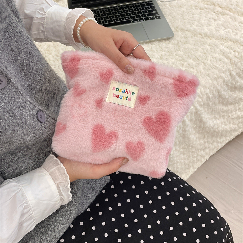 Polka Dot Plushed Large Capacity Make Up Bag